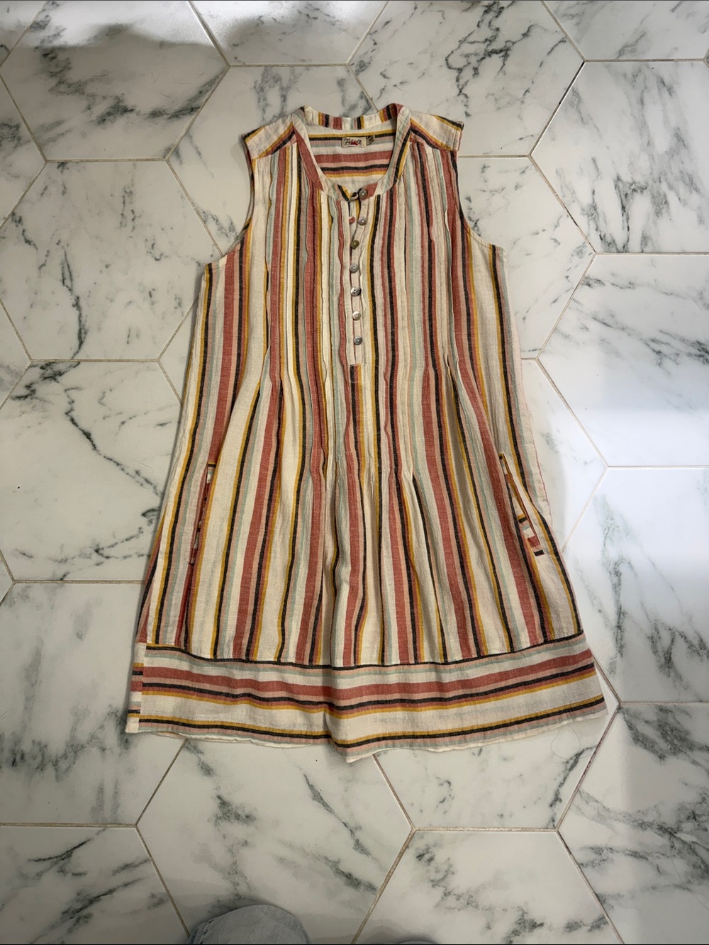 Faherty Striped Sleeveless Button Front Tunic Dress - Multicolor